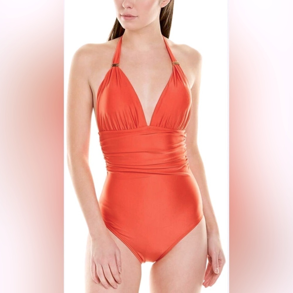 NEW ViX Paula Hermanny Coral Orange Bia Tube Full One Piece Swimsuit Size Medium